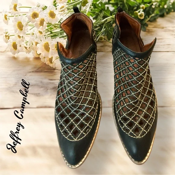 ‼️JEFFREY CAMPBELL TAGGART BLACK CUTOUT BOOTIES - Picture 1 of 6